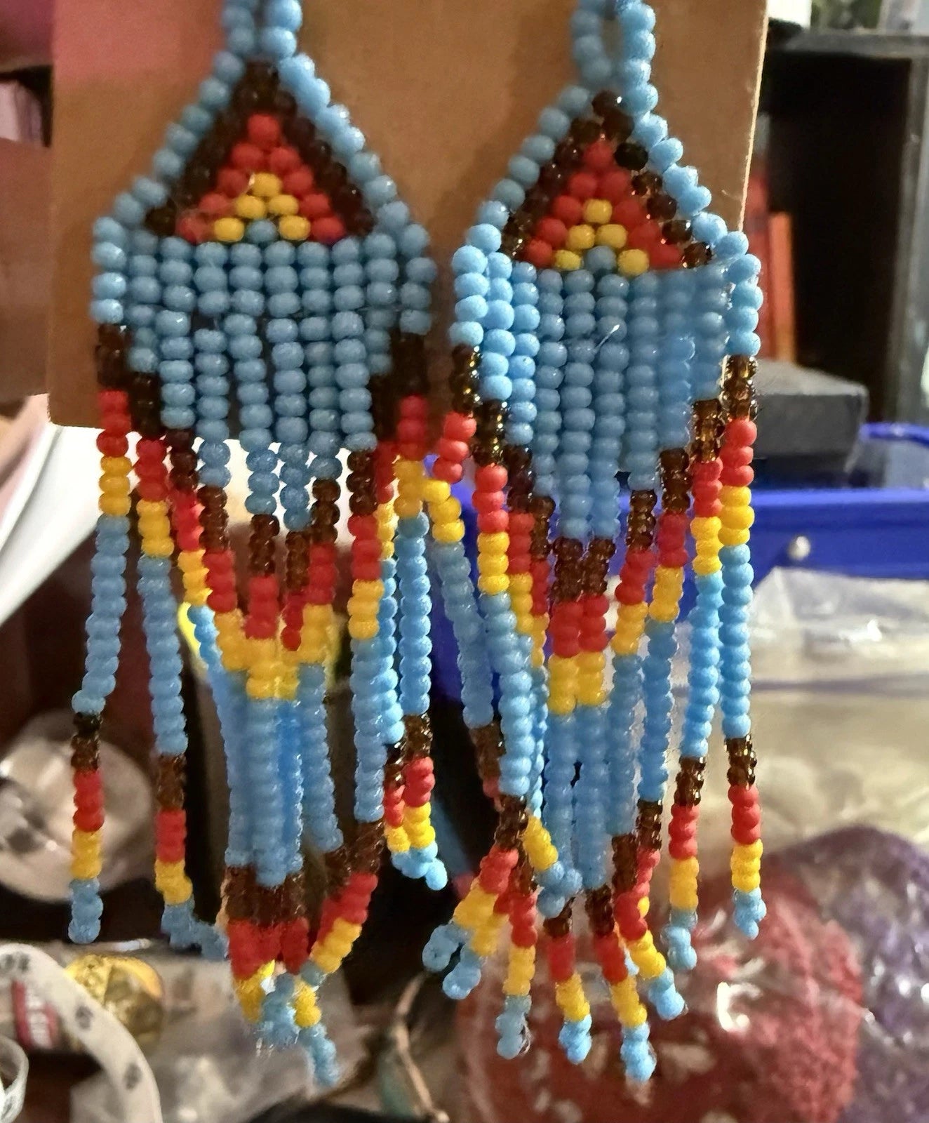 Native American Style Beaded Dangle Earrings, Tribal Drop Earrings